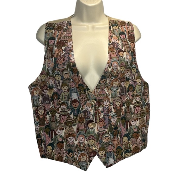 Vintage Conterio Women's Tapestry Vest CHILDREN OF THE WORLD Size XL - Picture 1 of 7